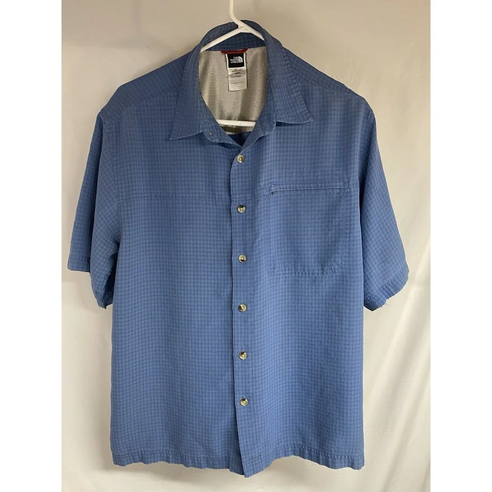The North Face Shirt Men Medium Blue Plaid Short Sleeve Button Front Pocket